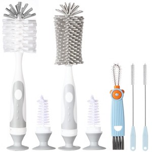 5-in-1 Baby Bottle Cleaner Set, Including Nylon & Silicone Bottle Brush, Cap, Straw & Nipple Brushes, BPA-Free (Grey) - 1 of 4