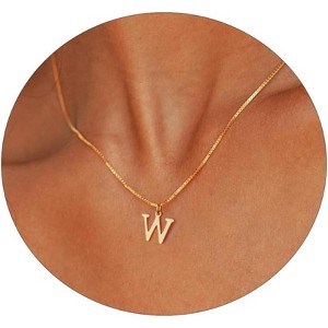 Gold Initial Necklace for Women, 14K Gold Plated Dainty Letter Pendant on Box Chain - 1 of 4