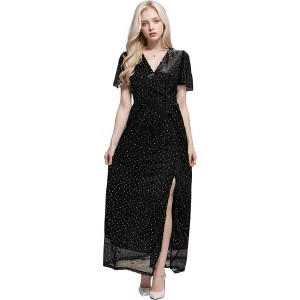 Anna-Kaci Women's Sparkle Sheer Detail V-Neck Dot Sequin Maxi Dress - 1 of 4