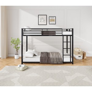 Bellemave Twin Over Twin Metal Bunk Bed, Low Bunk Bed with Ladder, Bed Frame,Black - 1 of 4