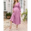 Maternity Dress Women's V-Neck Puff Sleeve Pleated Maternity Maxi Dress for Baby Shower or Casual Wear  lightgreenflower XL - 4 of 4