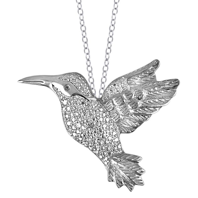 Women's Sterling Silver Accent Round-Cut White Diamond Pave Set Bird Pendant (18"), 1 of 3