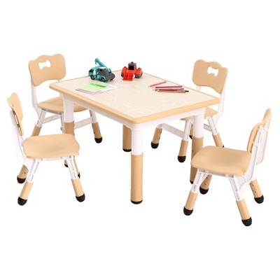 homfan Modern Kids Table,1 Table and 4 Chairs Set with Non-Slip Legs&Organizer Graffiti Desktop,Preschool Activity Kids Desk for Ages 2-10