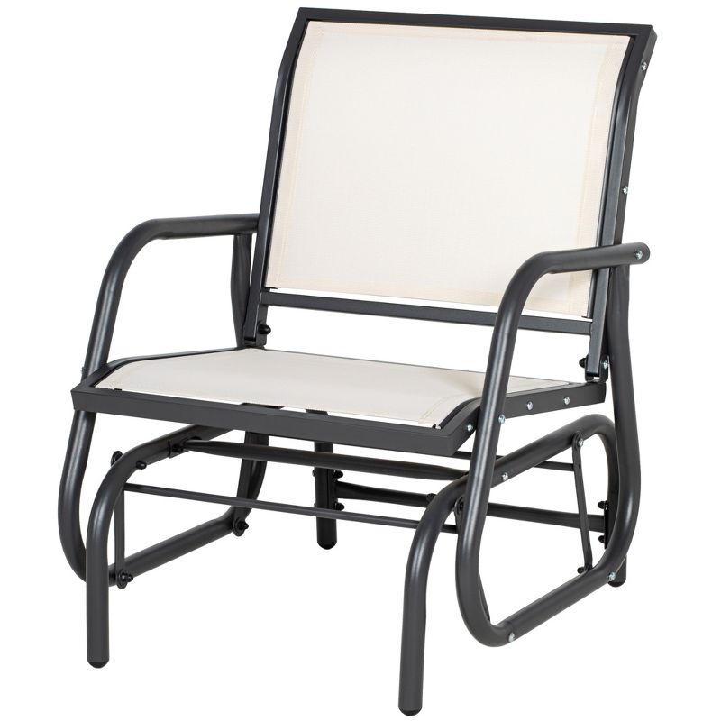 Outsunny Outdoor Glider Chair, Swing Chair with Breathable Mesh Fabric, Curved Armrests and Steel Frame for Porch, Garden, Poolside, Balcony, Cream, 4 of 7