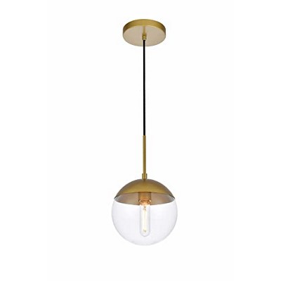 Brass and Clear Glass Globe Pendant Light with Adjustable Cord