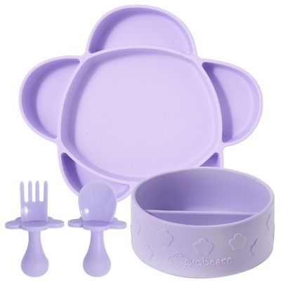 Image of grabease Portion Control Plate - Silicone Suction Plates - Suction Bottoms 4 Piece Set, BPA and Phthalates-Free, Lavender
