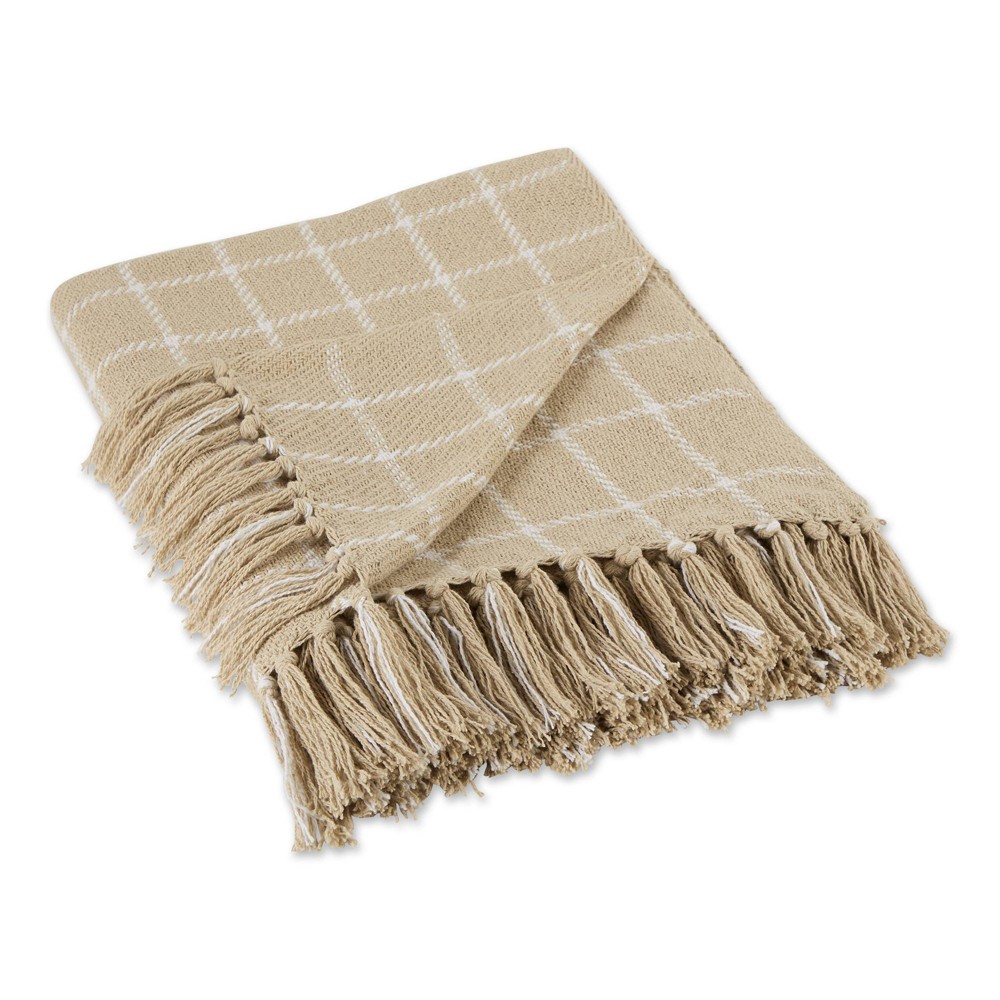 Photos - Duvet 50"x60" Checked Plaid Throw Blanket Tan - Design Imports