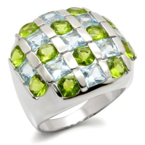 Slickblue Polished 925 Sterling Silver Ring with Blue and Green CZ Stones, Multicolor Round Design, Size 5 & 10 - 1 of 3