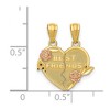 Black Bow Jewelry 14k Two Tone Gold Best Friends Heart and Roses Set of 2 Pendants, 16mm - 3 of 4