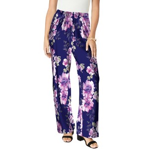 Roaman's Women's Plus Size Ultrasmooth Fabric Wide-Leg Pant - 1 of 4