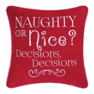 C&F Home 10" x 10" Naughty Or Nice? Embroidered Christmas Holiday Throw Pillow