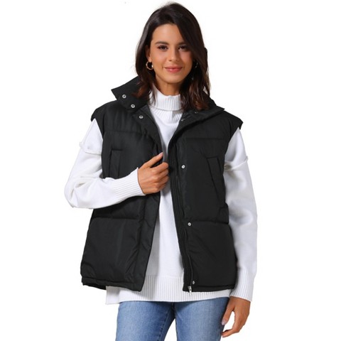 INSPIRE CHIC Women's Stand Collar Sleeveless Winter Lightweight Warm Padded Puffer Vest Black X-Large
