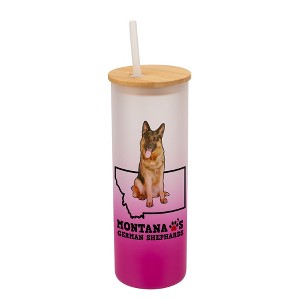 Elanze Designs The Treasure State Montana Loves German Shepherds Pink and White Ombre Frosted Glass Travel Tumbler with Straw and Wooden Lid, 25 Ounce - 1 of 4
