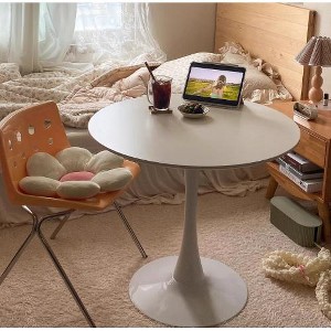 ACEPANO 23.6 in. W Modern Round MDF Coffee Table with Steel Base for Dining Room-White - 1 of 4