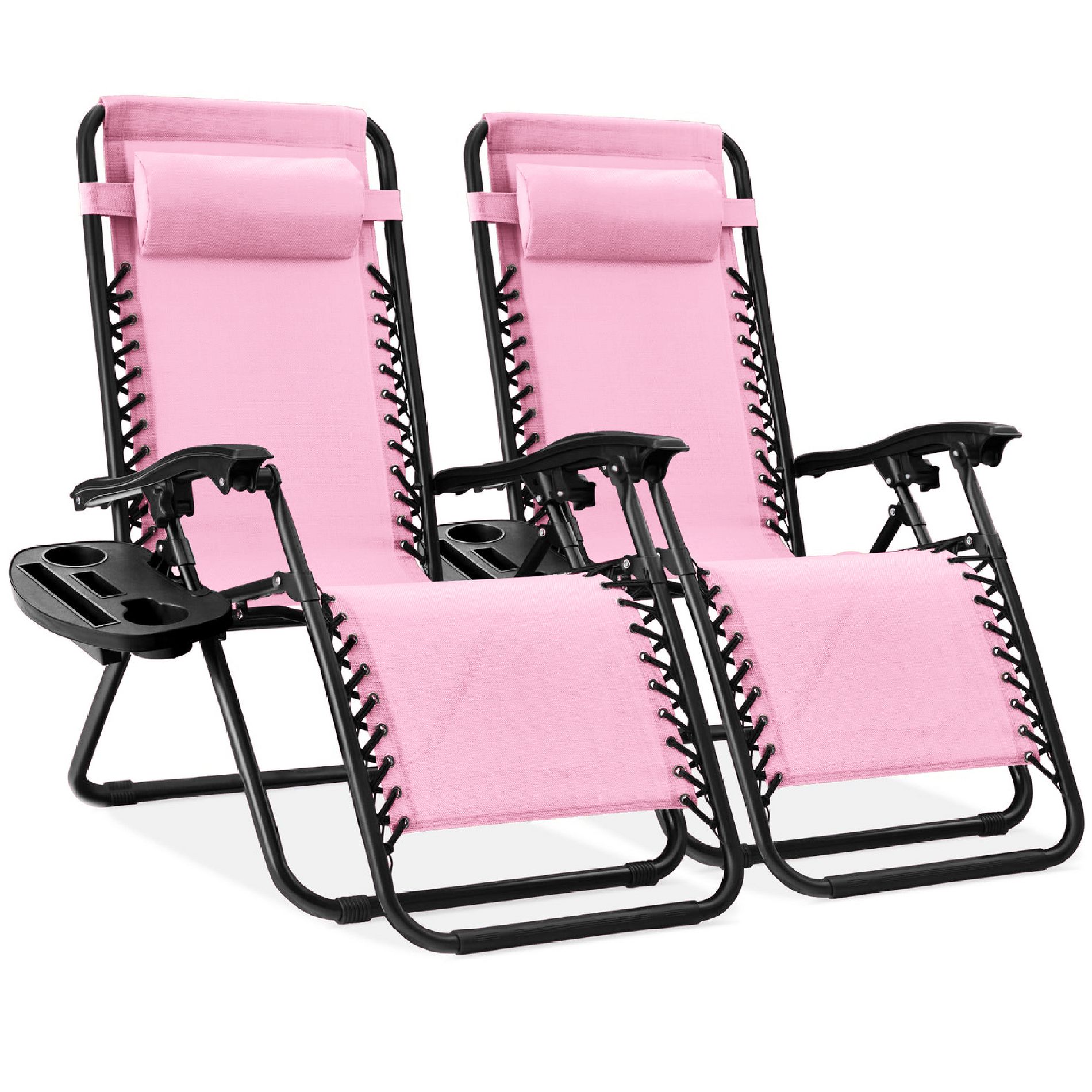 Best Choice Products Set of 2 Zero Gravity Lounge Chair Recliners for Patio, Pool w/ Cup Holder Tray - Bubblegum Pink/Black