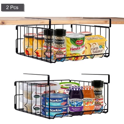 LunaLulinlk 2 Pack Under Shelf Basket, Cabinet Storage Hanging Baskets Organizer Wire Rack Shelves for Kitchen Pantry, Black