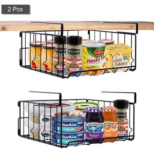LunaLulinlk 2 Pack Under Shelf Basket, Cabinet Storage Hanging Baskets Organizer Wire Rack Shelves for Kitchen Pantry, Black - 1 of 4