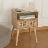 QingMoon Mid Century Nightstand, with Rattan Drawer and Shelf, Wood Small Side Coffee Table, for Living Room and Bedroom, Easy Assembly - 2 of 4