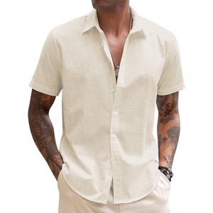 COOFANDY Mens Linen Casual Short Sleeve Shirt Button Down Summer Beach Shirts - 1 of 4