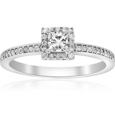 Pompeii3 1/2ct Princess Cut Diamond Halo Engagement Ring 14K White Gold