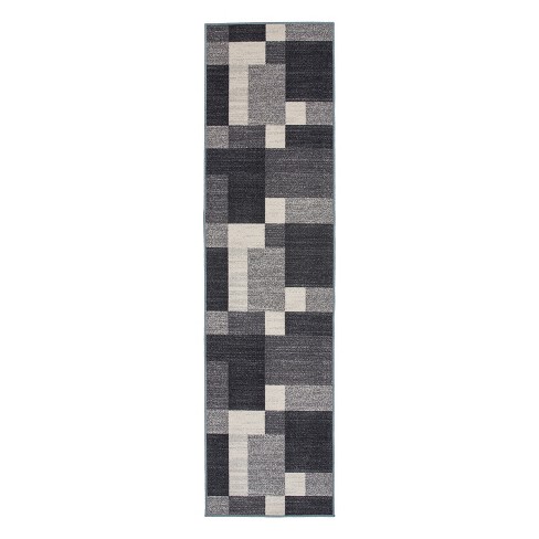 Gray Modern Bordered Non-Skid/Non-Slip Low Profile Pile Rubber Backing Area  Rugs