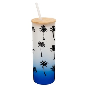 Elanze Designs Palm Tree Ocean Beach Life Wrap-Around Design 25 Ounce Frosted Gradient Glass On-The-Go Coffee Travel Skinny Tumbler Mug Cup, Bamboo - 1 of 1