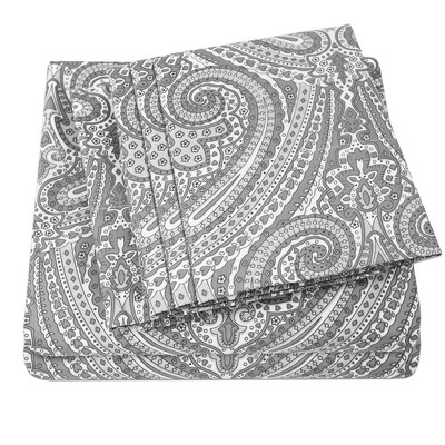 Paisley Gray Full Size Cotton Microfiber 6 Piece Sheet Set