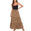 Women's Khaki Botanical Print High Waist Maxi Skirt with Tiered Ruffle Hem - 3 of 4