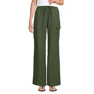 Lands' End Women's Linen High Rise Elastic Back Wide Leg Cargo Pants - 1 of 4