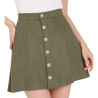 INSPIRE CHIC Women's Faux Suede Button Front A-Line High Waisted Mini Short Skirt