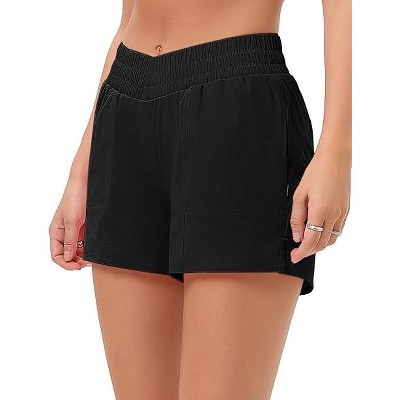 Women's Quick-Dry Swim Trunks Shorts with Liner Athletic Running Cross Waist Short with Zip Pockets