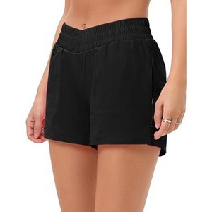 Women's Quick-Dry Swim Trunks Shorts with Liner Athletic Running Cross Waist Short with Zip Pockets - 1 of 4