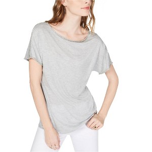 I.N.C International Concepts Womens Jeweled Embellished T-Shirt, Grey, X-Small - 1 of 1