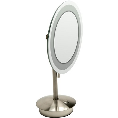 ALFI ABM9FLED-BN Brushed Nickel Tabletop Round 9Inch 5x Magnifying Cosmetic Mirror with Light