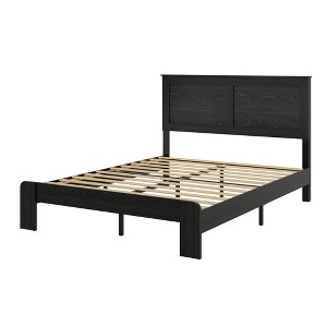 Gulches Queen Size Wood Platform Bed Frame Dark Black No Box Spring Needed Easy Assembly Large Under Bed Storage Sturdy Metal Frame Solid Wood Slats - 1 of 4