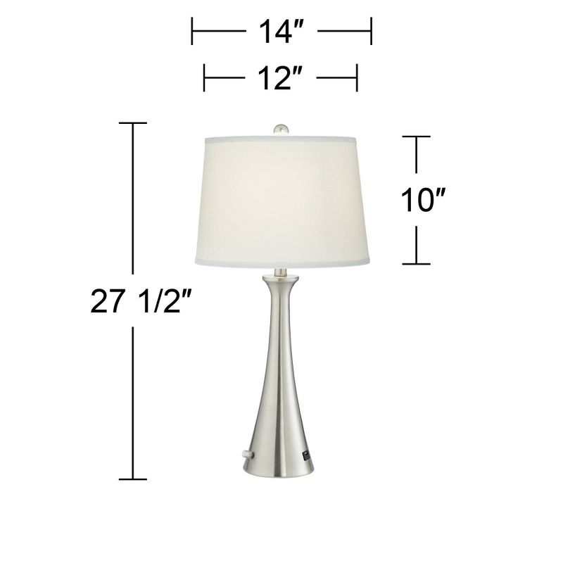 360 Lighting Karl Modern Table Lamps 27 1/2" Tall Set of 2 Brushed Nickel with USB and Outlet White Drum Shade for Bedroom Living Room House Bedside, 4 of 10