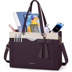 Laptop Bag for Women 15.6 Inch Work Tote Bag with Detachable Strap & Bow Professional Laptop Tote with Cup Holder - 1 of 4