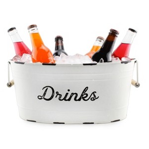 AuldHome Design White Farmhouse Enamelware Drinks Tub; Farmhouse Metal Beverage Serving Container - 1 of 4