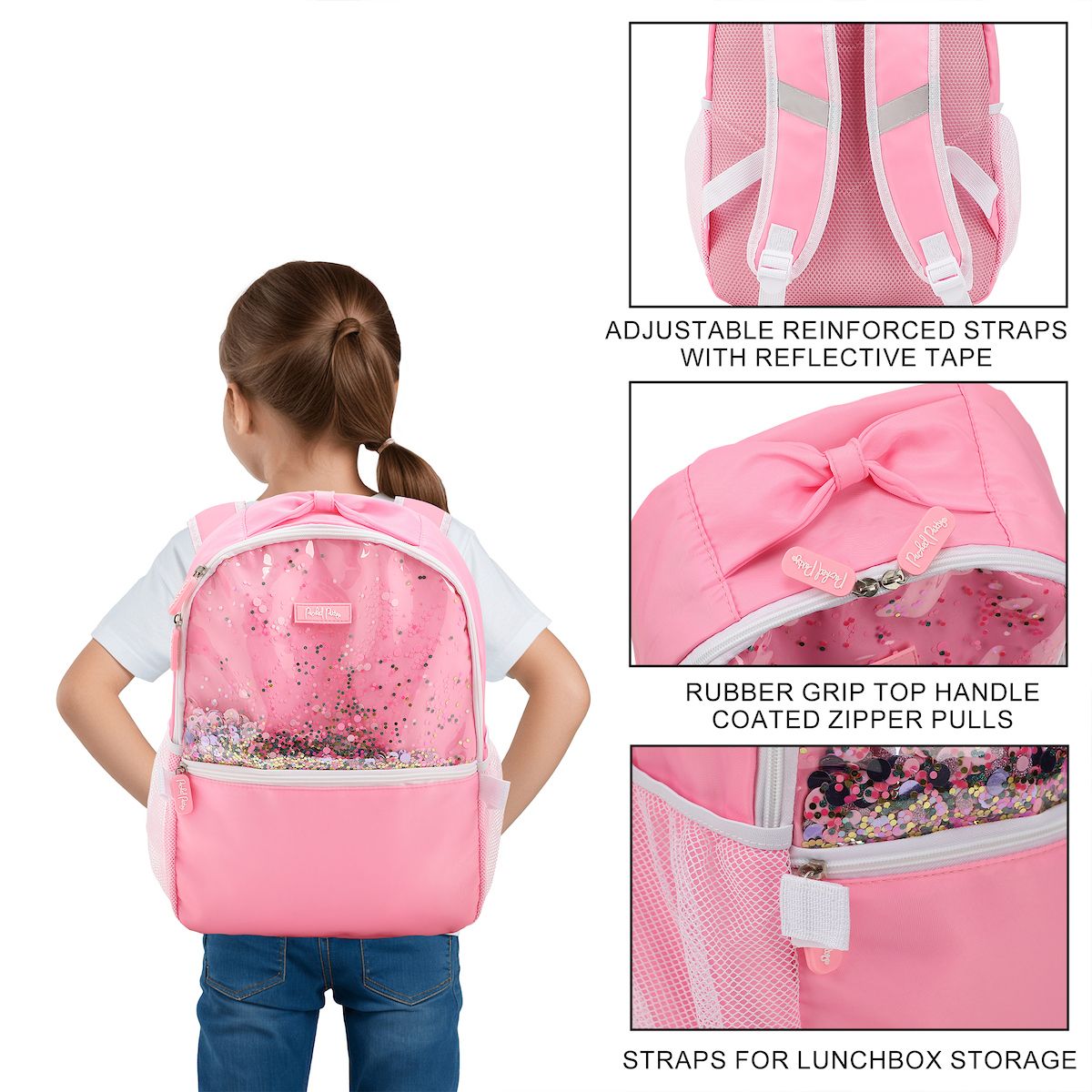 Packed Party Pink Confetti Filled Pink 17" Adult Backpack With Matching Insulated Lunchbox - thumbnail 4