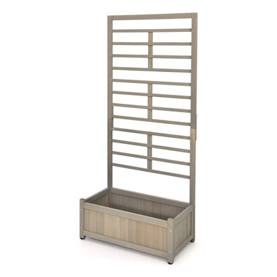 Tangkula 68" Wood Planter Box with Trellis Plant Raised Bed for Flower Climbing for Garden Balcony Patio Yard