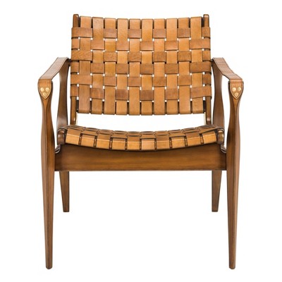 Dilan Leather Safari Chair Brown/Light Brown - Safavieh
