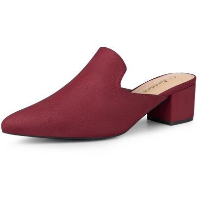 Allegra K Women's Faux Suede Slip-on Pointed Toe Chunky Heels Slide Mules