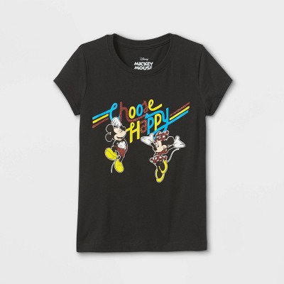 Girls' Disney Mickey & Minnie 'Choose Happy' Short Sleeve T-Shirt - Black