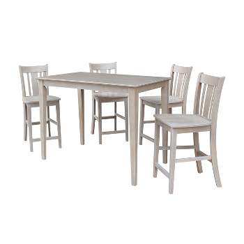 5pc Solid Wood 30" X 48" Counter Height Table and 4 San Remo Dining Sets Washed Gray/Taupe - International Concepts