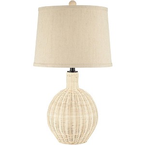 360 Lighting Modern Coastal Table Lamp 27" Tall Light Rattan Oatmeal Drum Shade for Living Room Bedroom House Bedside Nightstand - 1 of 4