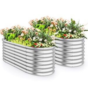 Costway 2 PCS Raised Garden Bed Kit Planter Raised Garden Boxes Outdoor 65" x 32" x 24" Gray/Silver - 1 of 4