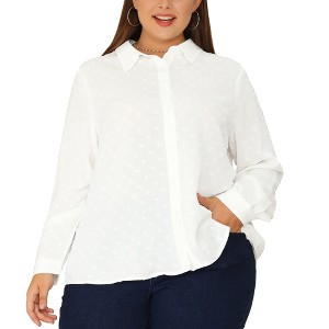 Agnes Orinda Women's Plus Size Swiss Dots Button Down Collar Long Sleeve Shirts - 1 of 4