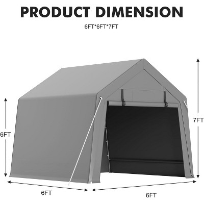 6x6 FT Outdoor PE Storage Shed, Waterproof Heavy Duty Tarp with Ventilated Zipper Door, for Motorcycle, Bike, Garden Tools