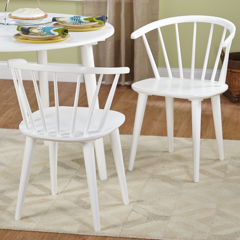 Photos - Dining Table Buylateral Set of 2 Florence Farmhouse Curved Back Solid Wood Spindle Dining Chairs White: Rubberwood Frame, Spot Clean, No