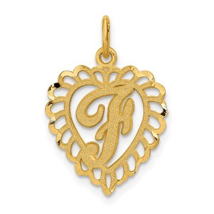 Black Bow Jewelry 14k Yellow Gold, Grace Collection, Satin Heart Initial F Pendant, 15mm - 1 of 4